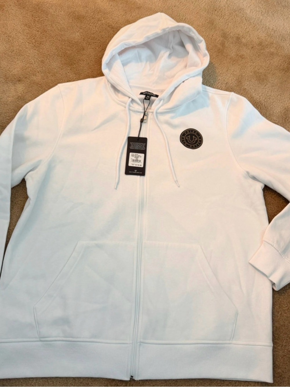 True Religion White Full-Zip Hooded Jacket with Logo Patch